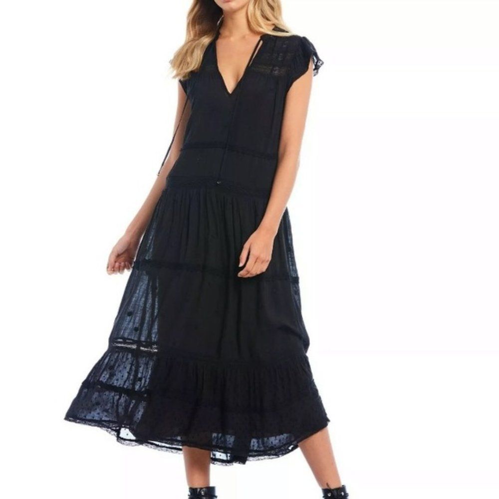 Free People 'Midnight' Lace Detail Midi Dress - size Small in Black.